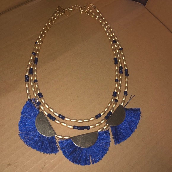 Jewelry - “18 blue and gold fan necklace